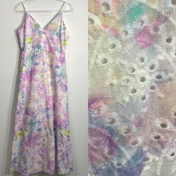 Adyson Dresses & Skirts - Adyson Parker Large Eyelet Watercolor Boho Midi Dress Cottagecore